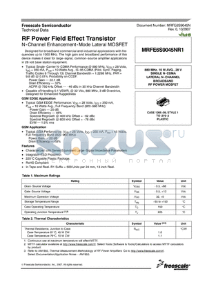 MRFE6S9045NR1 datasheet - RF Power Field Effect Transistor