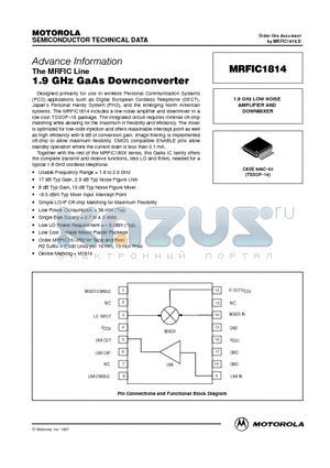 MRFIC1814 datasheet - 1.8 GHz LOW NOISE AMPLIFIER AND DOWNMIXER