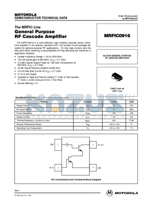 MRFIC0916 datasheet - SILICON GENERAL PURPOSE RF CASCODE AMPLIFIER