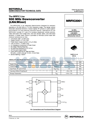 MRFIC2001 datasheet - 900 MHz DOWNCONVERTER LNA/MIXER SILICON MONOLITHIC INTEGRATED CIRCUIT