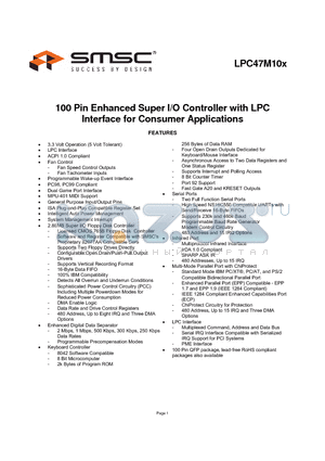 LPC47M102S-MS datasheet - 100 Pin Enhanced Super I/O Controller with LPC Interface for Consumer Applications