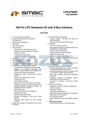 LPC47N267-MN datasheet - 100 Pin LPC Notebook I/O with X-Bus Interface