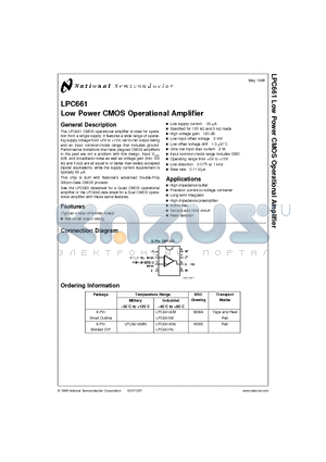 LPC661 datasheet - Low Power CMOS Operational Amplifier