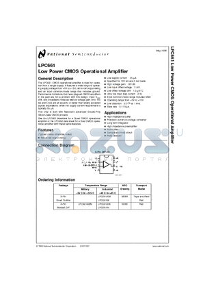 LPC661AIN datasheet - Low Power CMOS Operational Amplifier