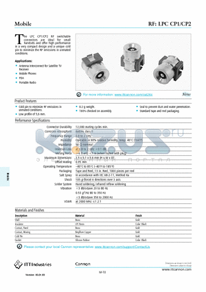 LPCCP2 datasheet - Antenna Interconnect for Satellite TV Receiver Mobile Phones PDA Portable Radio