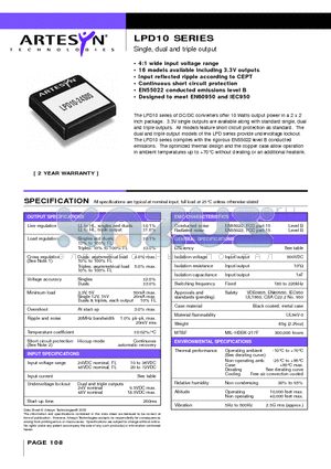 LPD10-24D12-C datasheet - Single, dual and triple output 10 Watt Wide input DC/DC converters