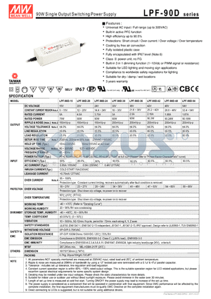 LPF-90D-15 datasheet - 90W Single Output Switching Power Supply