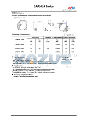 LPF2005 datasheet - Shape & Dimensions / Recommended Solder Land Pattern