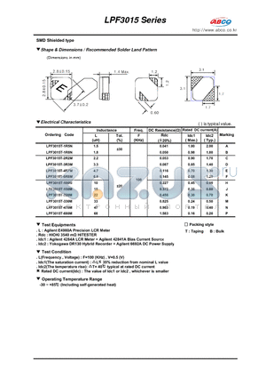 LPF3015T-2R2M datasheet - Shape & Dimensions / Recommended Solder Land Pattern