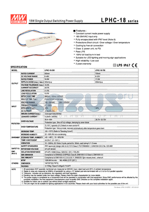 LPHC-18-350 datasheet - 18W Single Output Switching Power Supply