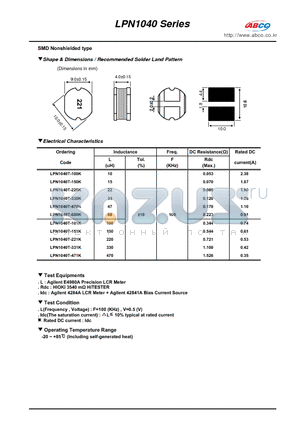 LPN1040T-221K datasheet - Shape & Dimensions / Recommended Solder Land Pattern