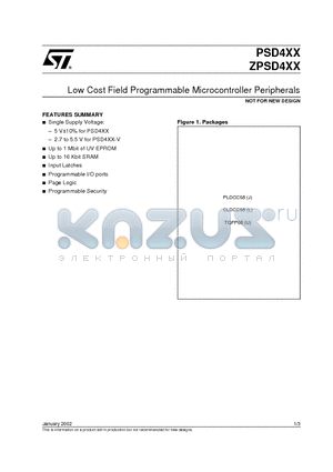 ZPSD4XX datasheet - Low Cost Field Programmable Microcontroller Peripherals