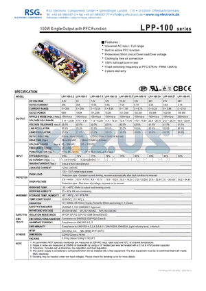 LPP-100-24 datasheet - 100W Single Output with PFC Function