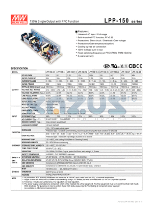 LPP-150_1108 datasheet - 150W Single Output with PFC Function L
