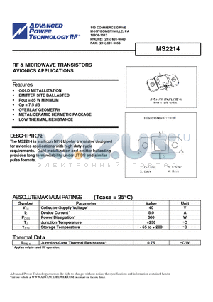 MS2214 datasheet - RF & MICROWAVE TRANSISTORS AVIONICS APPLICATIONS