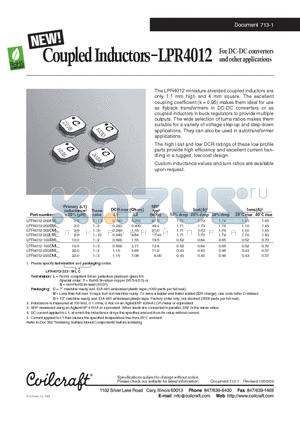 LPR4012-202AML datasheet - Coupled Inductors