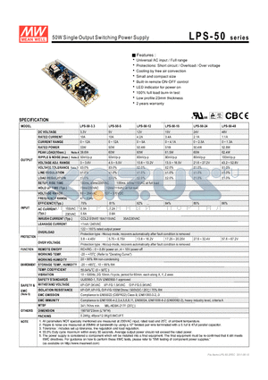 LPS-50-5 datasheet - 50W Single Output Switching Power Supply