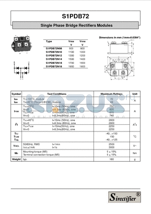 S1PDB72N16 datasheet - Single Phase Bridge Rectifiers Modules