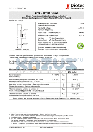 ZPY160 datasheet - Silicon-Power-Zener Diodes (non-planar technology)