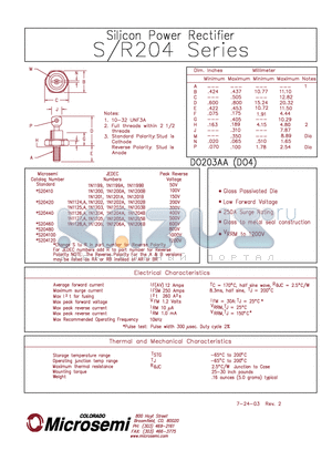 S204401N1205A datasheet - SILICON POWER RECTIFIER
