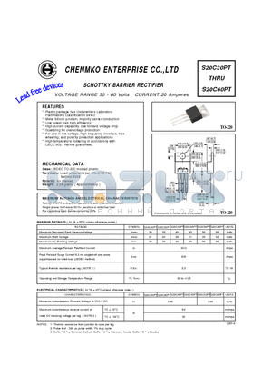 S20C50PT datasheet - SCHOTTKY BARRIER RECTIFIER