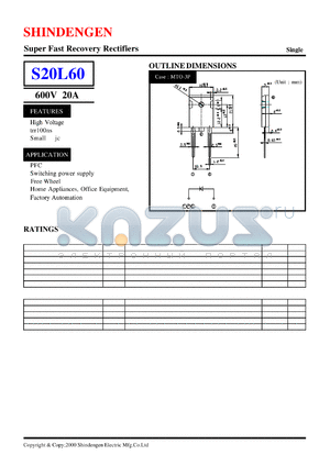 S20L60 datasheet - Super Fast Recovery Rectifiers(600V 20A)