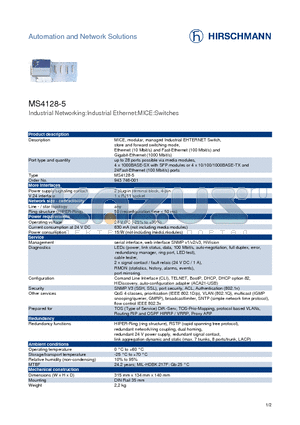 MS4128-5 datasheet - Industrial Networking:Industrial Ethernet:MICE:Switches