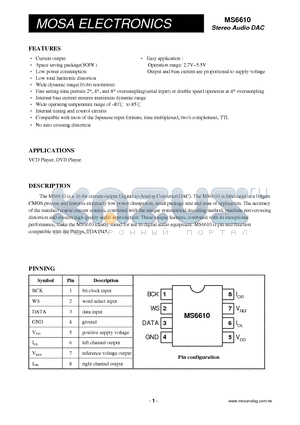 MS6610BSU datasheet - Stereo Audio DAC