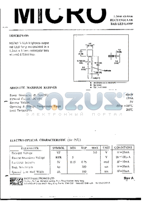 MS74D datasheet - 1.2mm x 3.4mm RECTANGULAR BAR LED LAMP