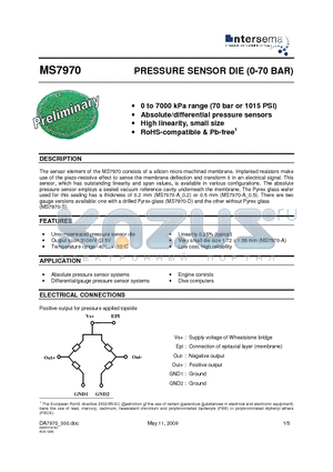 MS7970 datasheet - PRESSURE SENSOR DIE (0-70 BAR)