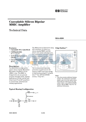 MSA-0200 datasheet - Cascadable Silicon Bipolar MMIC Amplifier