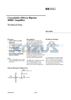 MSA0886 datasheet - Cascadable Silicon Bipolar MMIC Amplifier