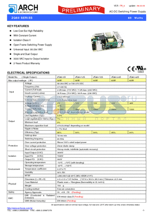 ZQ60-12S datasheet - AC-DC Switching Power Supply