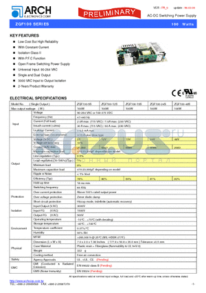 ZQF100 datasheet - AC-DC Switching Power Supply