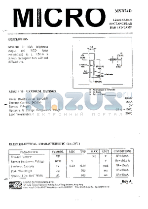 MSB74D datasheet - 1.2mm x 3.4mm RECTANGULAR BAR LED LAMP