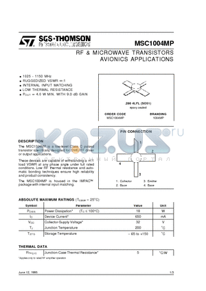 MSC1004 datasheet - RF & MICROWAVE TRANSISTORS AVIONICS APPLICATIONS