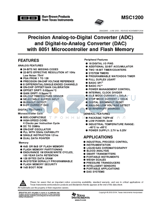 MSC1200Y2PFBT datasheet - Precision Analog-to-Digital Converter (ADC) and Digital-to-Analog Converter (DAC) with 8051 Microcontroller and Flash Memory