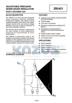 ZR2431G01 datasheet - ADJUSTABLE PRECISION ZENER SHUNT REGULATOR