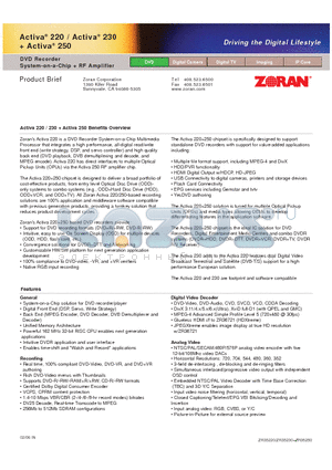 ZR35230 datasheet - DVD Recorder System-on-a-Chip  RF Amplifier