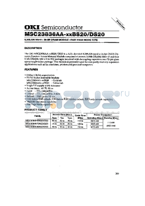 MSC23836AA-XXDS20 datasheet - 8,388,608-Word x 36-Bit DRAM MODULE : FAST PAGE MODE TYPE