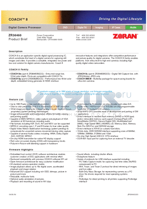 ZR36460 datasheet - Digital Camera Processor