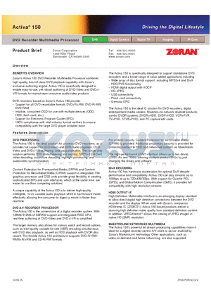 ZR36750BGCG-V datasheet - DVD Recorder Multimedia Processor