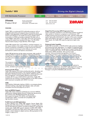 ZR36888 datasheet - DVD Multimedia Processor