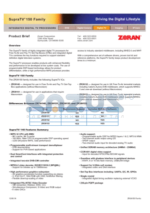 ZR39153 datasheet - INTEGRATED DIGITAL TV PROCESSORS