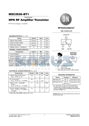 MSC3930-BT1 datasheet - NPN RF Amplifier Transistor