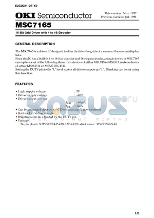 MSC7165 datasheet - 16-Bit Grid Driver with 4 to 16-Decoder