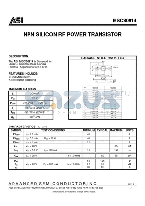 MSC80914 datasheet - NPN SILICON RF POWER TRANSISTOR