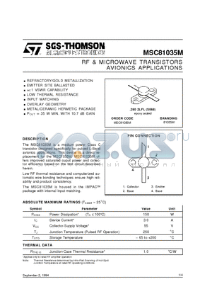 MSC81035M datasheet - RF & MICROWAVE TRANSISTORS AVIONICS APPLICATIONS