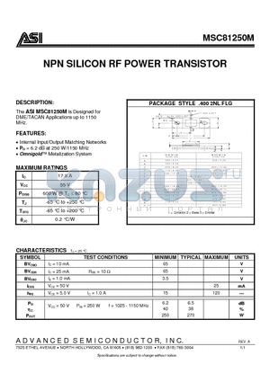 MSC81250M datasheet - NPN SILICON RF POWER TRANSISTOR