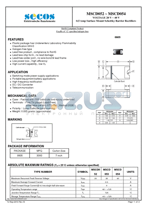 MSCD054 datasheet - 0.5 Amp Surface Mount Schottky Barrier Rectifiers